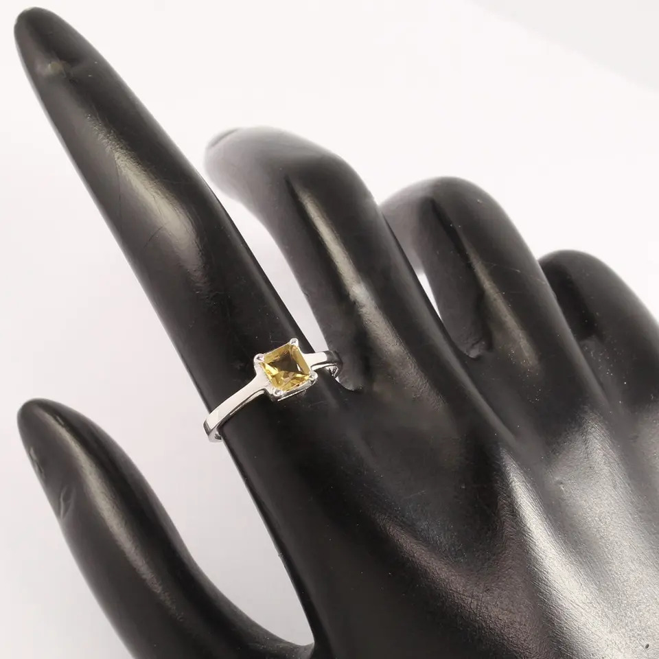 925 Sterling Silver Unique Natural Yellow Citrine Square Shape Ring