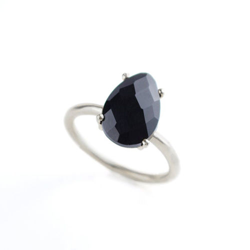 Black Onyx Gemstone 9x13mm Teardrop Prong Set Gold Vermeil Ring