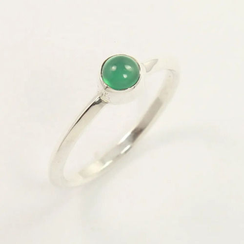 925 Sterling Silver Attractive Natural Green Onyx Tiny Stacking Ring