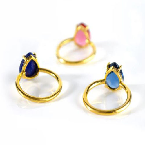 Clear Quartz Gemstone 9x13mm Teardrop Prong Set Gold Vermeil Ring