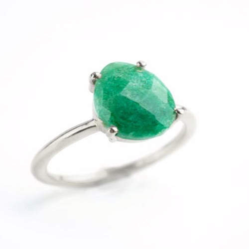 Dyed Emerald Gemstone 9x13mm Teardrop Prong Set Gold Vermeil Ring