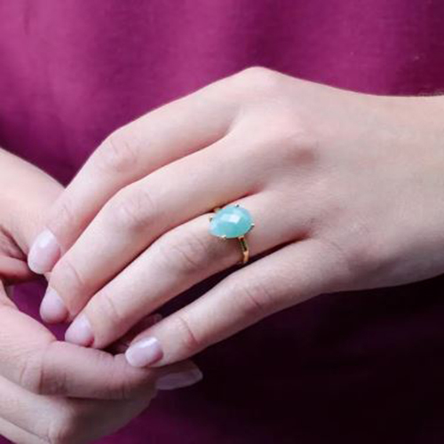 Dyed Emerald Gemstone 9x13mm Teardrop Prong Set Gold Vermeil Ring