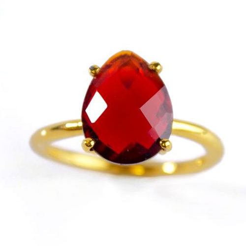 Pear Garnet Quartz Gemstone 9X13Mm Teardrop Prong Set Gold Vermeil Ring