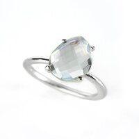 Green Amethyst Gemstone 9x13mm Teardrop Prong Set Gold Vermeil Ring