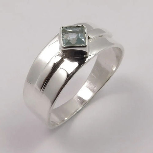 925 Sterling Silver Beautiful Natural Blue Topaz Square Wedding Ring