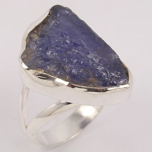 925 Sterling Silver Beautiful Fancy Shape Tanzanite Rough Stone Ring