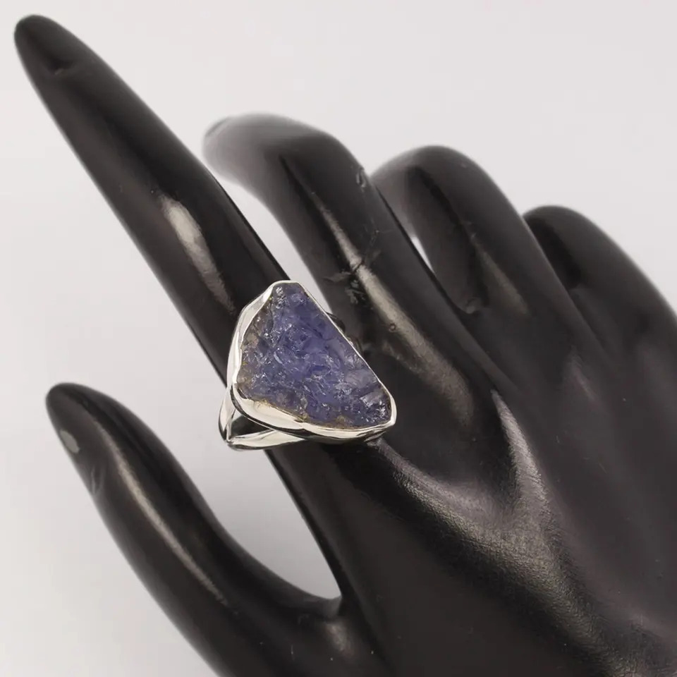 925 Sterling Silver Beautiful Fancy Shape Tanzanite Rough Stone Ring