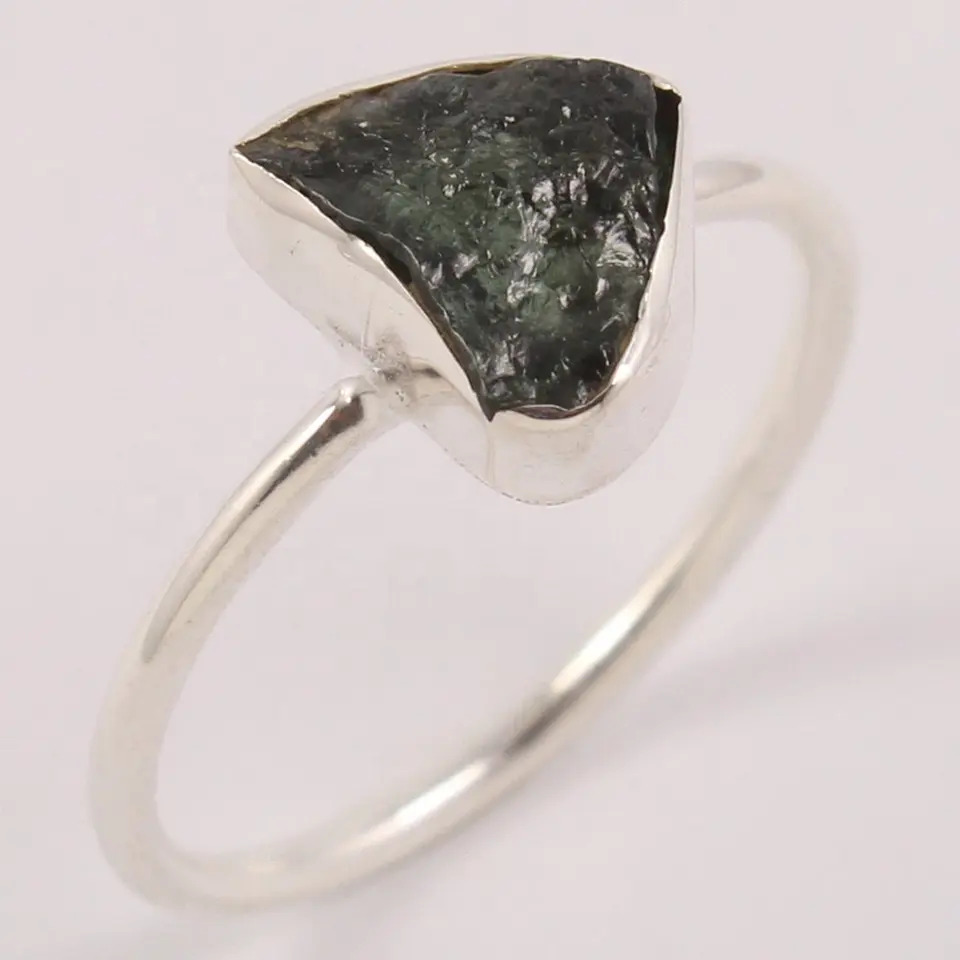 925 Sterling Silver Unique Green Tourmaline Rough Gemstone Ring