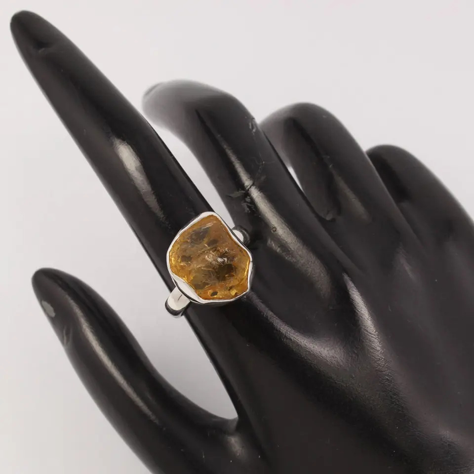 925 Sterling Silver Unique Genuine Citrine Fancy Shape Ring