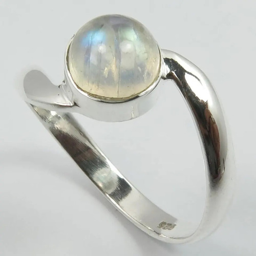 925 Sterling Silver Unique Style Natural Fire Moonstone Ring