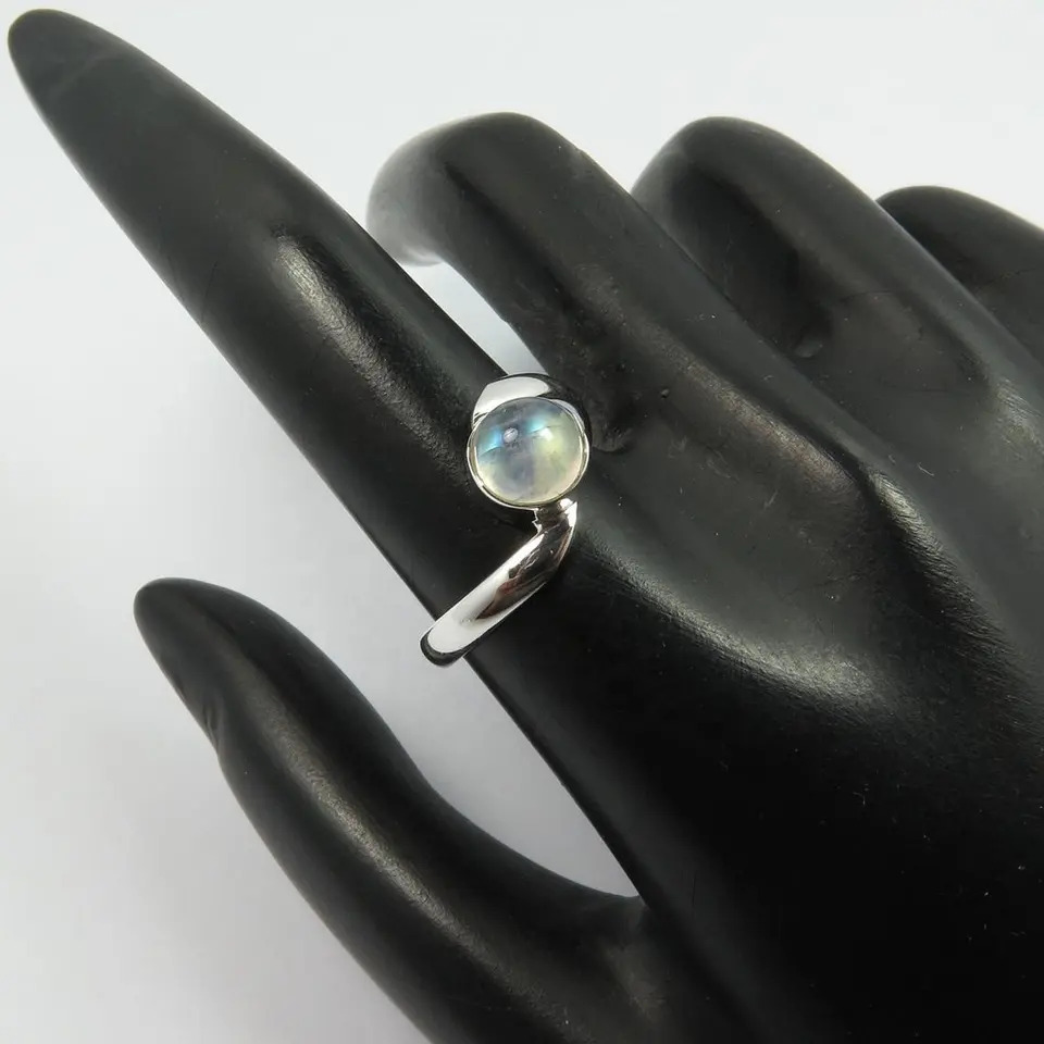 925 Sterling Silver Unique Style Natural Fire Moonstone Ring