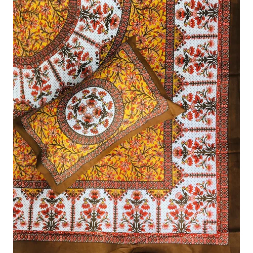 Yellow-Multicolor Jaipuri Print Mango Cotton Double Bed Sheets