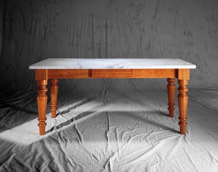 wooden  coffee table with marble top for cafe and restaurant