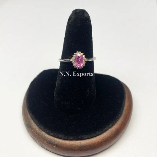 925 Sterling Silver Attractive Pink Sapphire Diamond Ring
