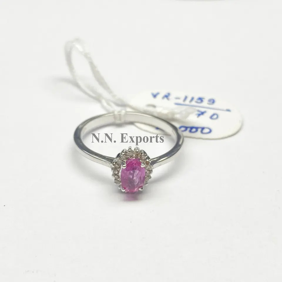 925 Sterling Silver Attractive Pink Sapphire Diamond Ring