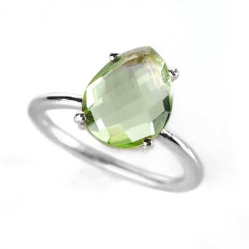 Green Amethyst Gemstone 9x13mm Teardrop Prong Set Gold Vermeil Ring