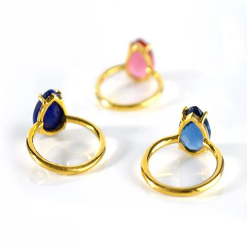 Lapis Lazuli Gemstone 9x13mm Teardrop Prong Set Gold Vermeil Ring