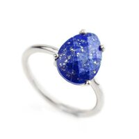 Lapis Lazuli Gemstone 9x13mm Teardrop Prong Set Gold Vermeil Ring