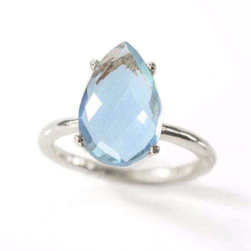 London Blue Topaz Quartz Gemstone 9x13mm Teardrop Prong Set Gold Vermeil Ring