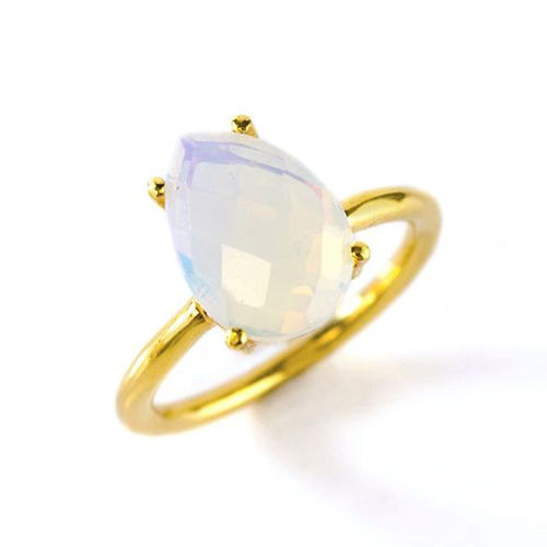 Pear Opalite Quartz Gemstone 9x13mm Teardrop Prong Set Gold Vermeil Ring