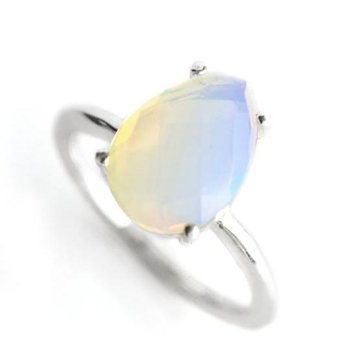 Opalite Quartz Gemstone 9x13mm Teardrop Prong Set Gold Vermeil Ring