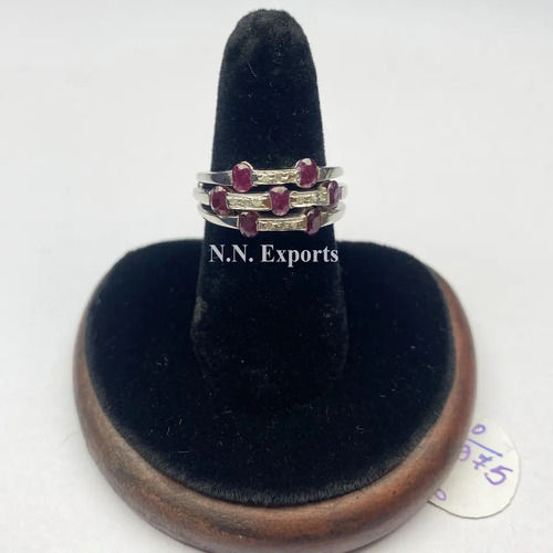 925 Sterling Silver Beautiful Dainty Ruby Diamond Ring