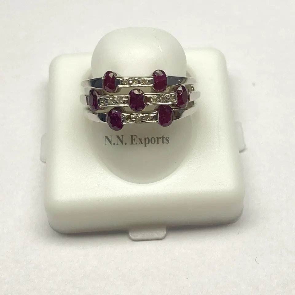 925 Sterling Silver Beautiful Dainty Ruby Diamond Ring