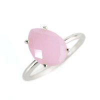 Pink Chalcedony Gemstone 9x13mm Teardrop Prong Set Gold Vermeil Ring