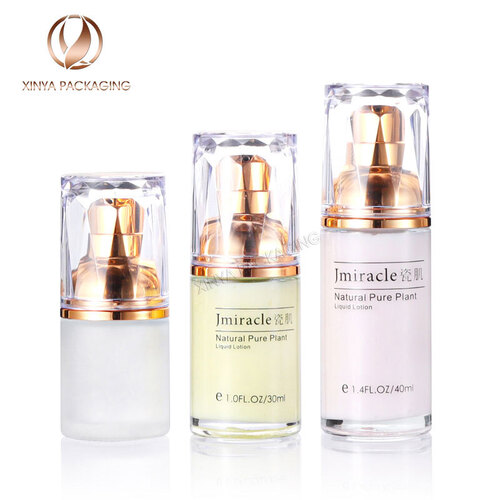 20ml 30ml 40ml diamond cap clear frosted pump glass bottle foundation concealer primer sunscreen lotion makeup skincare comsetic packaging