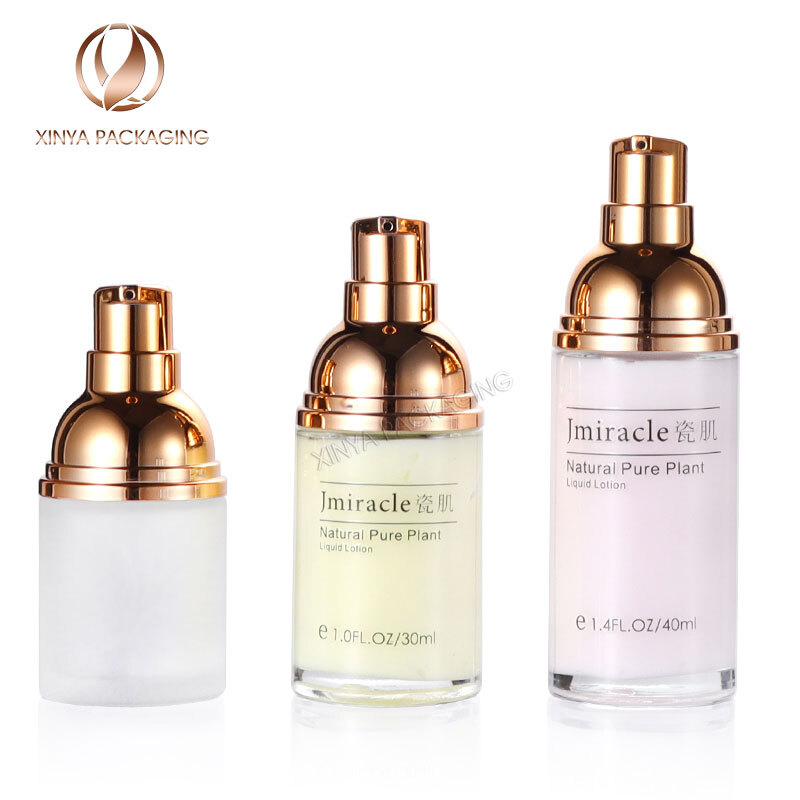 20ml 30ml 40ml diamond cap clear frosted pump glass bottle foundation concealer primer sunscreen lotion makeup skincare comsetic packaging
