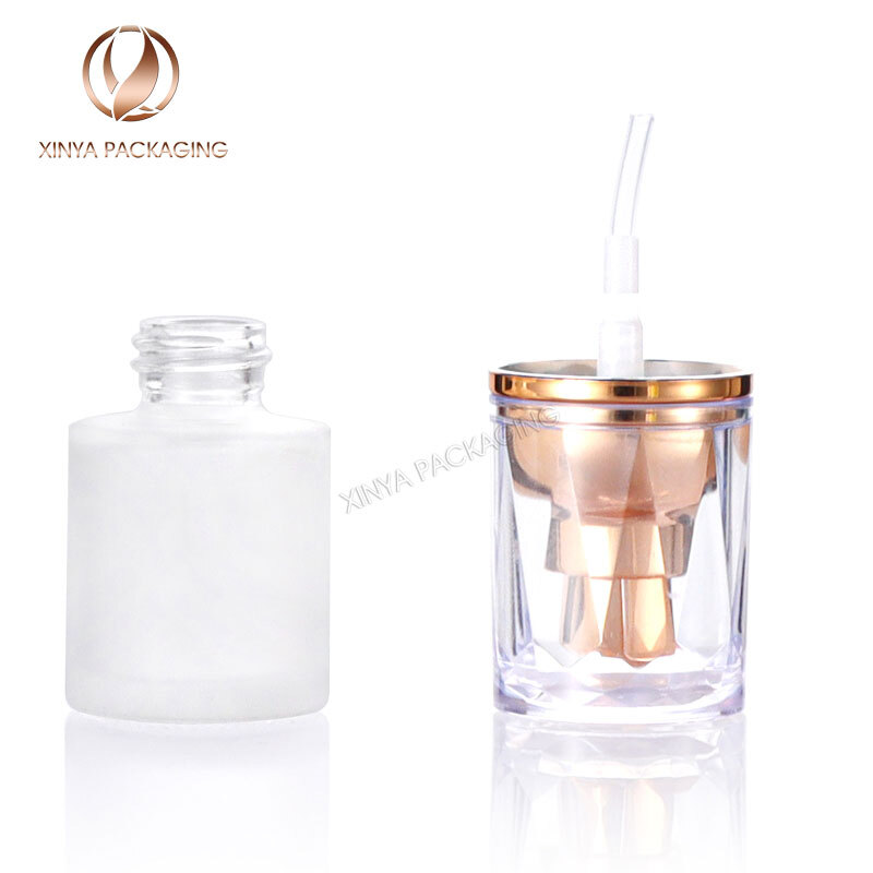 20ml 30ml 40ml diamond cap clear frosted pump glass bottle foundation concealer primer sunscreen lotion makeup skincare comsetic packaging