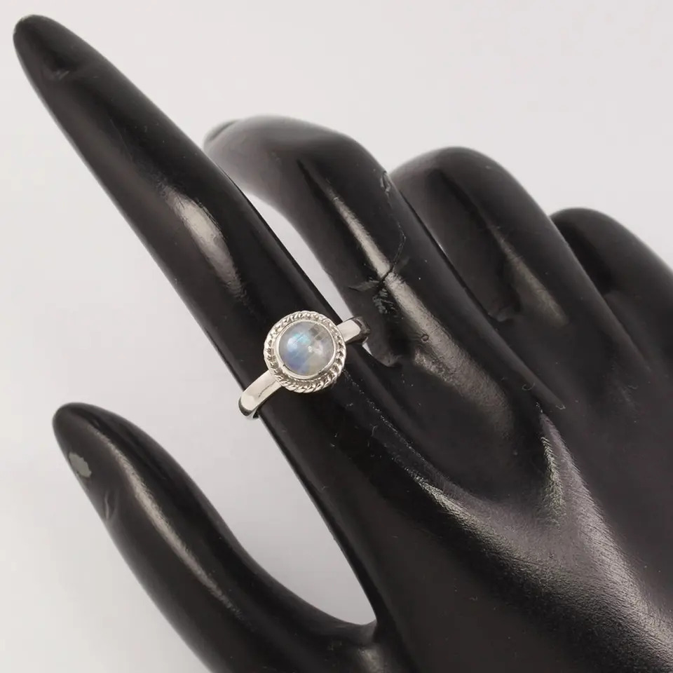 925 Sterling Silver Unique Blue Fire Rainbow Moonstone Ring