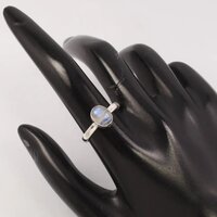 925 Sterling Silver Attractive Blue Fire Oval Moonstone Ring