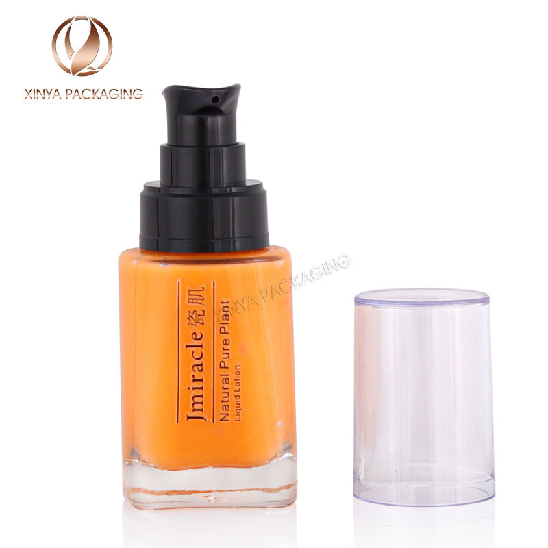 30ml square thick pump glass bottle foundation lotion eye cream sunscreen primer concealer skincare cosmetic packaging
