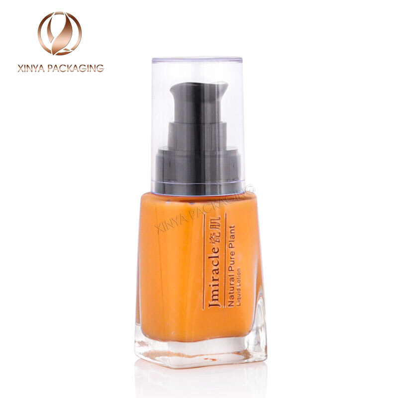 30ml square thick pump glass bottle foundation lotion eye cream sunscreen primer concealer skincare cosmetic packaging
