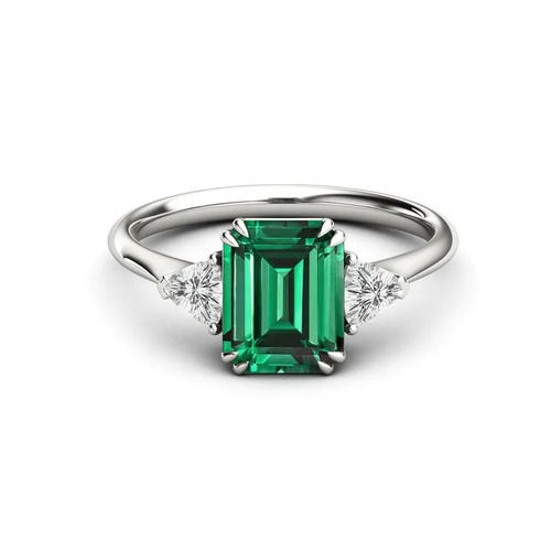 925 Sterling Silver Beautiful Emerald Rectangle Bridal Ring