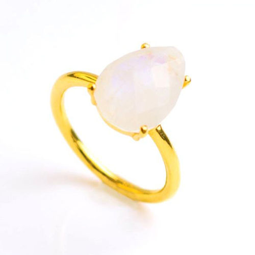 Rainbow Moonstone Gemstone 9x13mm Teardrop Prong Set Gold Vermeil Ring