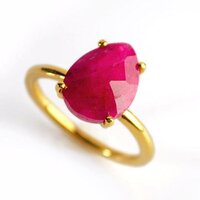 Dyed Ruby Gemstone 9x13mm Teardrop Prong Set Gold Vermeil Ring