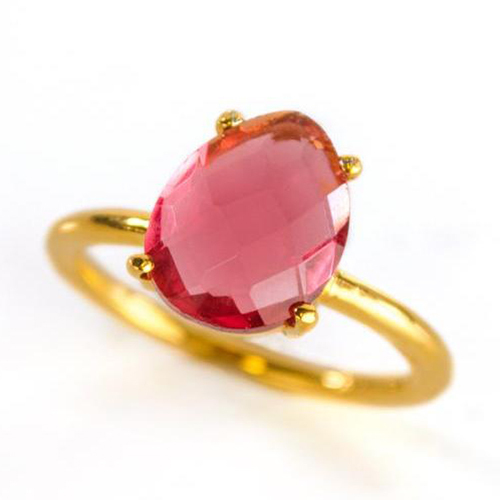 Ruby Quartz Gemstone 9x13mm Teardrop Prong Set Gold Vermeil Ring