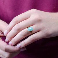 Turquoise Gemstone 9x13mm Teardrop Prong Set Gold Vermeil Ring