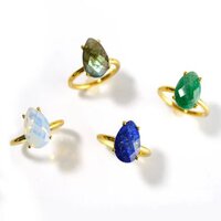 Turquoise Gemstone 9x13mm Teardrop Prong Set Gold Vermeil Ring