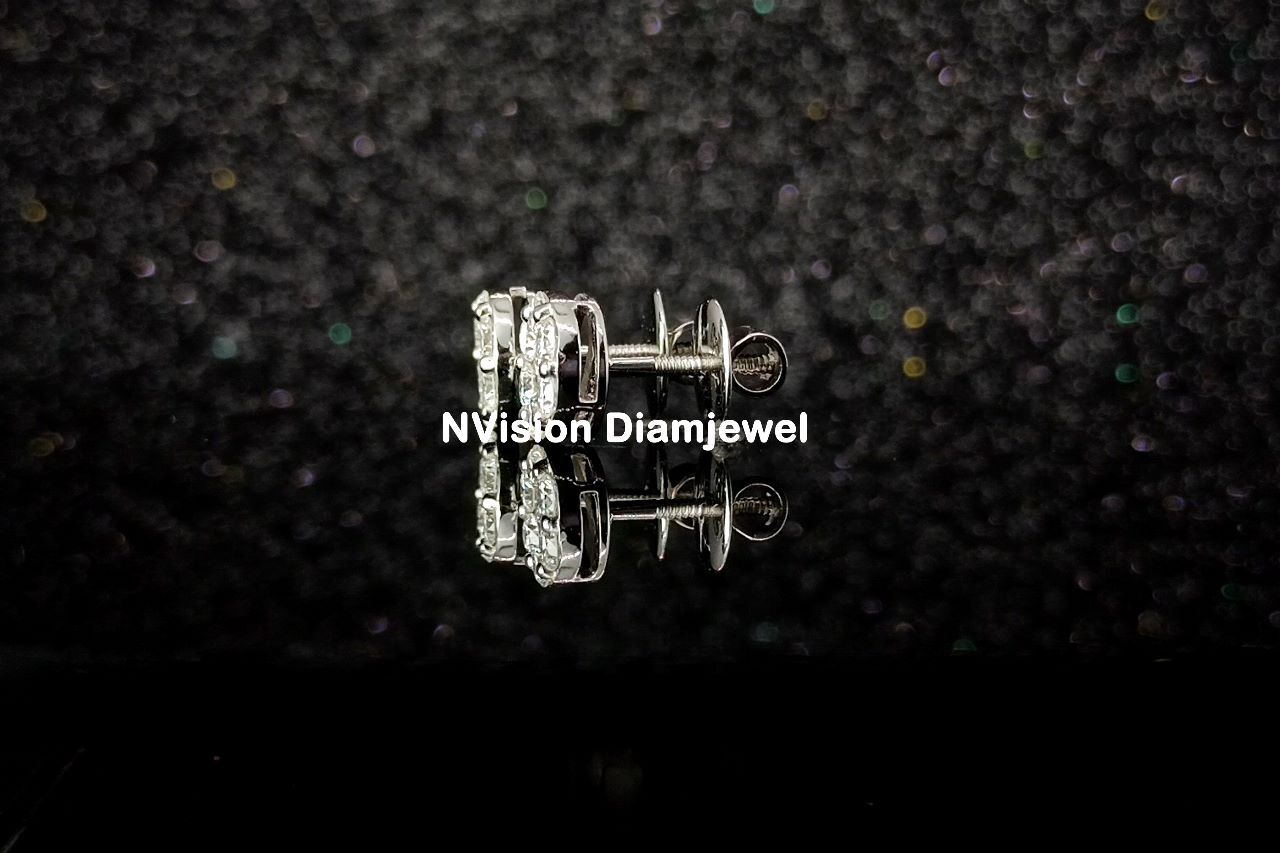 Natural Diamond Solitaire look Pressure Setting White Gold Ear Studs
