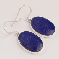 925 Sterling Silver Attractive Blue Lapis Lazuli Hoop Earrings