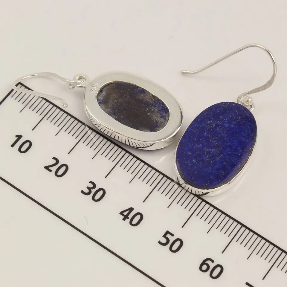 925 Sterling Silver Attractive Blue Lapis Lazuli Hoop Earrings