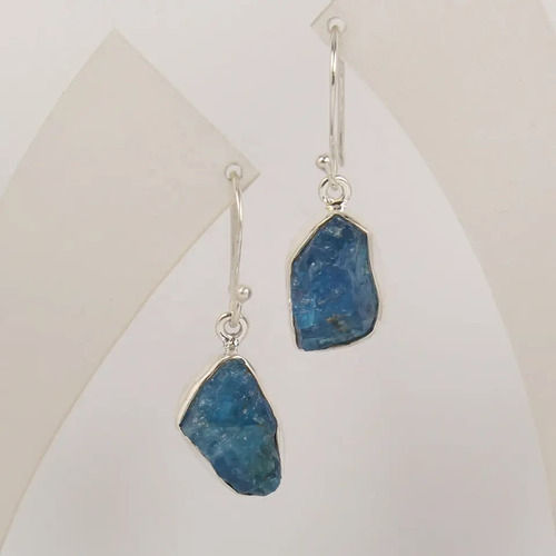 925 Sterling Silver Handmade Attractive Neon Apatite Raw Gemstone Dangle Earrings