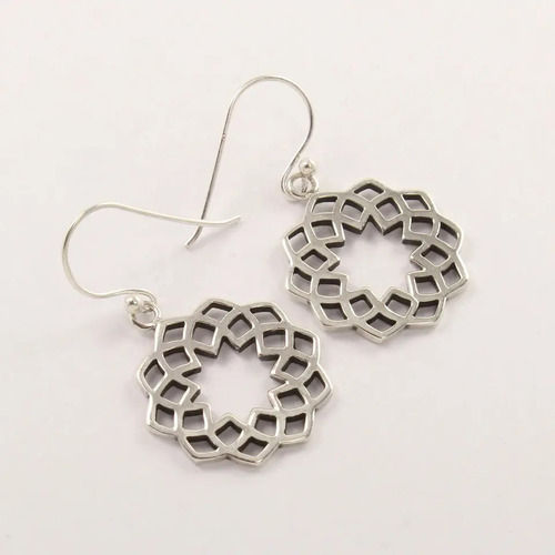 925 Sterling Silver Handmade Flower Style Geometric Design Earrings