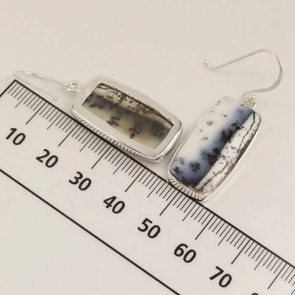 925 Sterling Silver Beautiful Octagon Shape Dendritic Agate Earrings