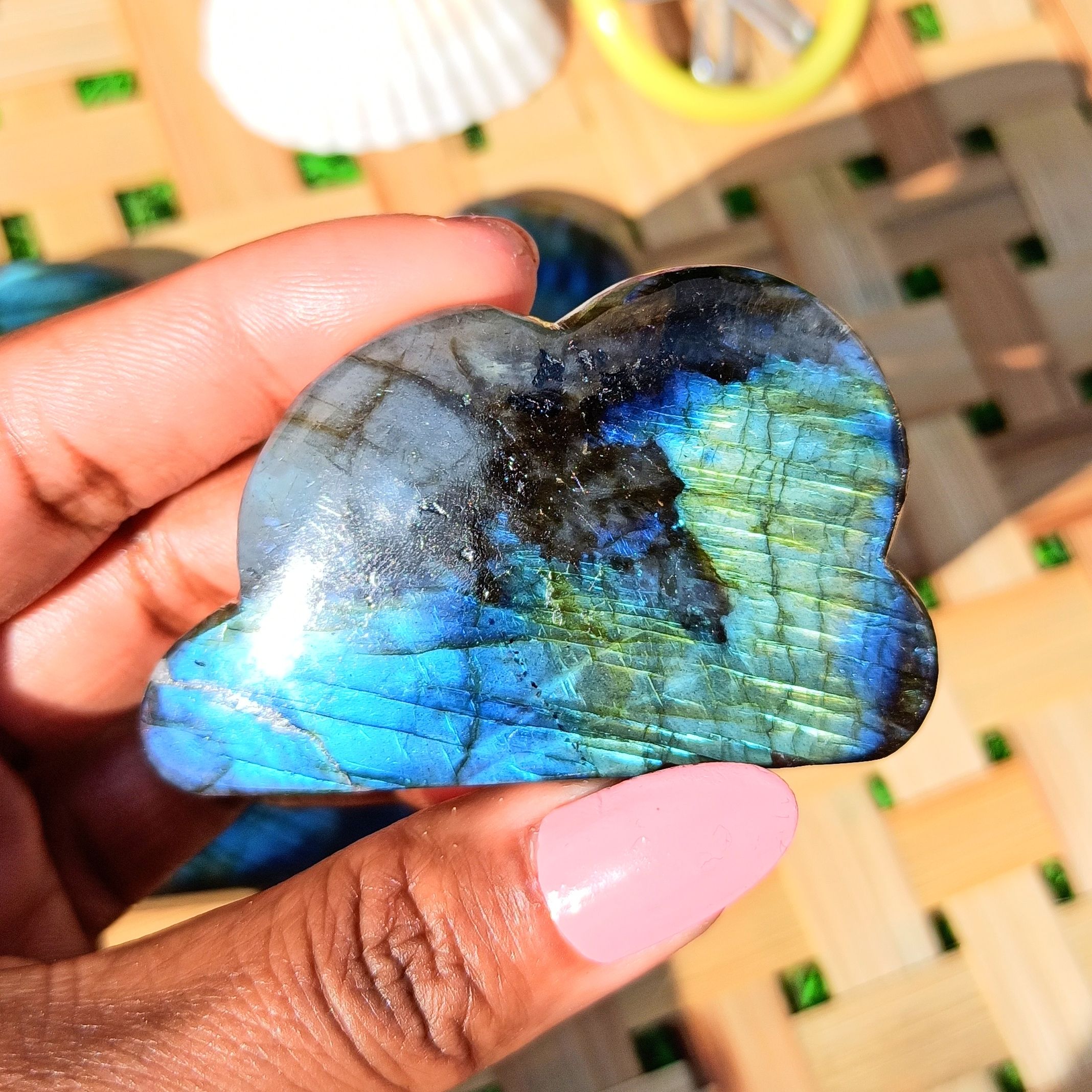 Natural Gemstone Labradorite Carved Clouds Crystal Cloud