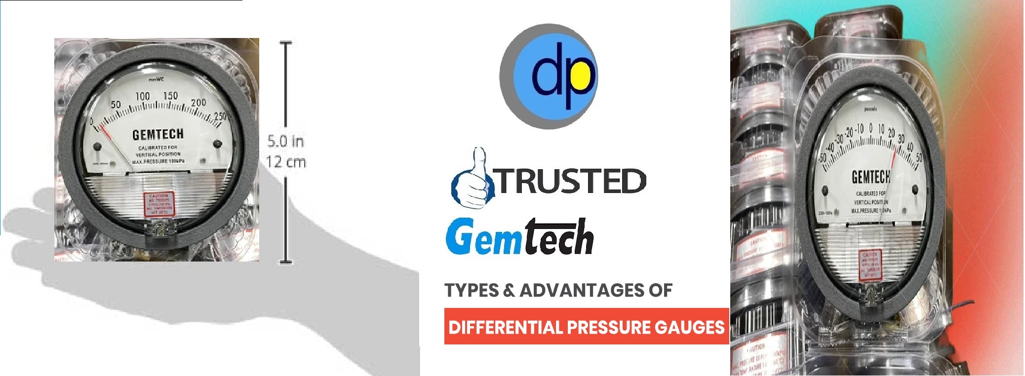 GEMTECH Differential Pressure Gauge Range 0-50 MM