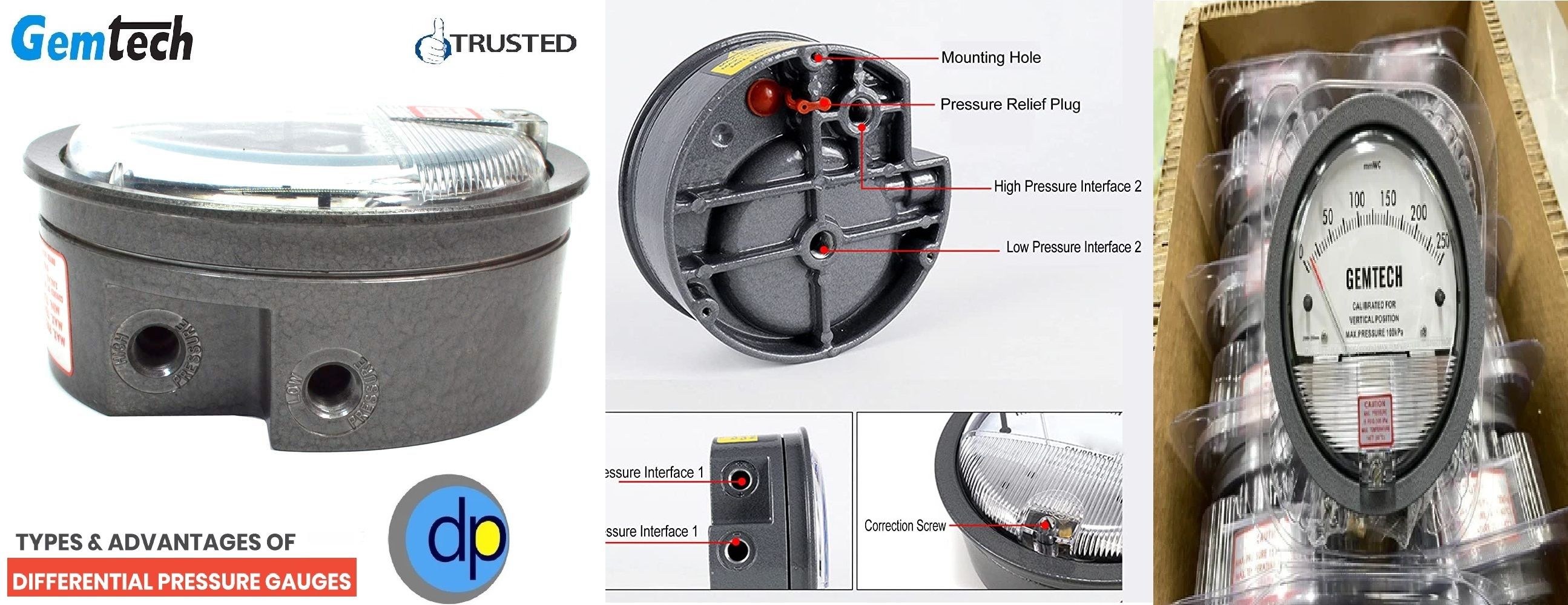 GEMTECH Differential Pressure Gauge Range 0-50 MM Manufacturer, Supplier,  Exporter